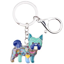 Bonsny Enamel Alloy Chain Yorkie Yorkshire Dog Key Chains For Women Car Purse Handbag Charms Jewelry (Blue)