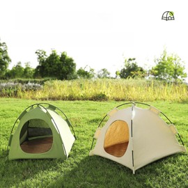 No Assembly Required Cat Tent Portable Outdoor/Indoor Cooling Cats Cave Bed Lightweight for Indoor Cats and Small Dogs with Cool Mat Summer Cat House Large 19x19x16 in (Green)