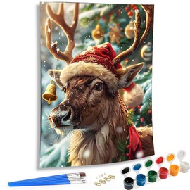SKRYUIE Paint by Numbers Kit for Adults Beginner Elk Deer, Acrylic Christmas Oil Painting by Numbers Kits with PaintBrushes Paintwork Art Crafts Canvas for Home Decor 16x20 inch d2