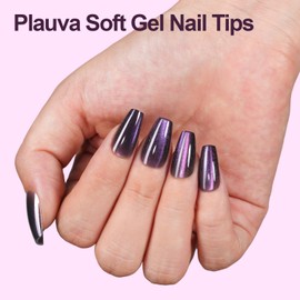 150Pcs Cat Eye Press on Nails, Plauva Short Coffin Fake Nails, Glossy Glitter Cat Eye Nail Tips, Soft Gel Stick On Nails for Women and Girls 15 Sizes