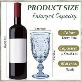 Wiwiqing 18 Pack Plastic Goblets 10oz Upgrade Vintage Water Goblet Plastic Wine Glasses Colored Retro Embossed Glassware for Party Wine Bar Juice Baby Shower Wedding Reception Grand (Blue)