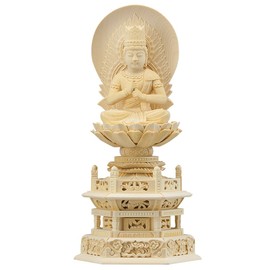Butsudanya Takita Shoten Buddha Statue Supervised by the Great Buddha Master "Hankari Kodo (Hakari Koudo)" Dainichi Nyorai (Shingon Sect of Buddhism) White Wooden, 2 inch (22.8 cm) x Width 4.5 inches