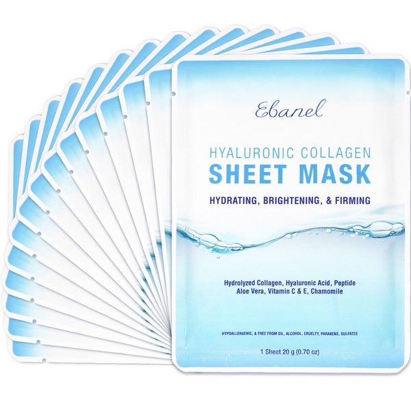 Ebanel Ebanel 15 Pack Collagen Peptide Hydrating Face Masks, Instant