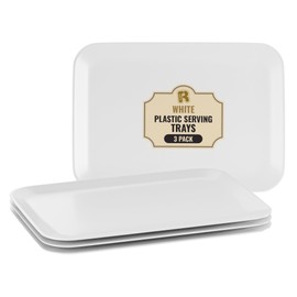 R-kay 3 Pack White Plastic Serving Trays for Party - Rectangular, 8 by 11 in, Heavy Duty Dessert Trays for Food