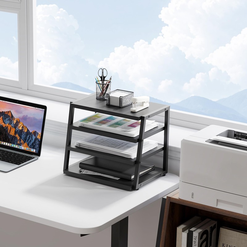 Fenge Desk Shelf Organizer, 4 Tier Desktop Shelf, Wood and