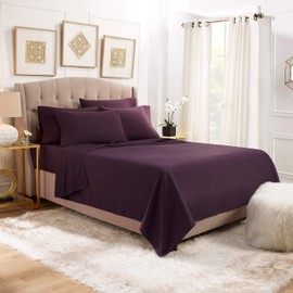 King Sheet Sets - 6 Piece King Size Sheets - 18"-21" King Size Sheets With Extra Deep Pockets - Soft Microfiber King Size Sheets Set - Fitted Extra Deep Pocket King Size Sheets - Purple Eggplant