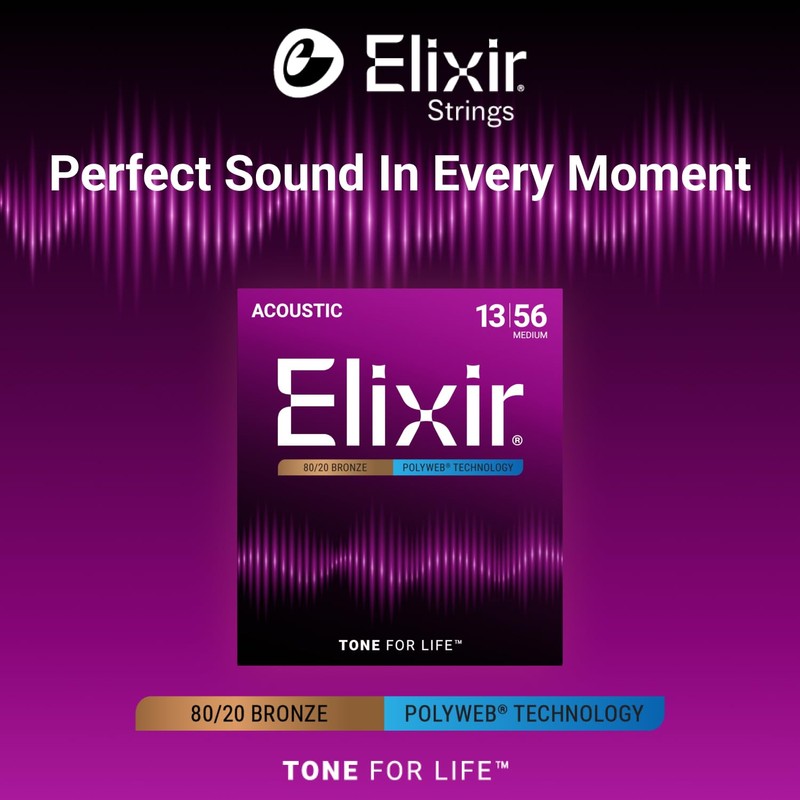 Elixir Strings, Acoustic Guitar Strings, 80/20 Bronze with POLYWEB Technology,