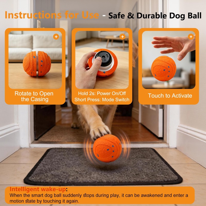 Automatic Interactive Dog Ball - Self Moving Toy for Medium
