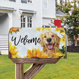 YINENA Sunflower Golden Retriever Mailbox Cover Magnetic Standard Size 21x18 Inch Spring Summer Seasonal Decorative Post Letter Box Wrap Decor Garden Yard Decoration