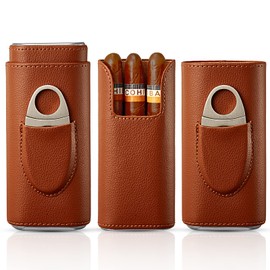 Cigar Case Travel - Cigar Humidor Accessories Cedar Wood Lining - Cigar Accessories Include Stainless Steel Cigar Cutter - Cigar Gift Box for Cigar Lovers