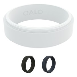 QALO Silicone Ring for Men & Women, White (Size 9) - Narrow Polished Step Edge - Male & Female Wedding Bands - Unisex Silicone Rings - Rubber Engagement Rings for Him & Her - 6.5mm x 2mm