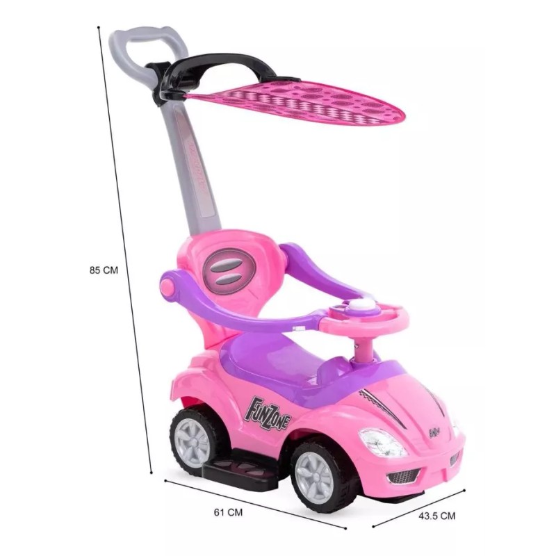 Funzone Carrito De Empuje Rosa Montable Paseo Toldo Claxón Funzone
