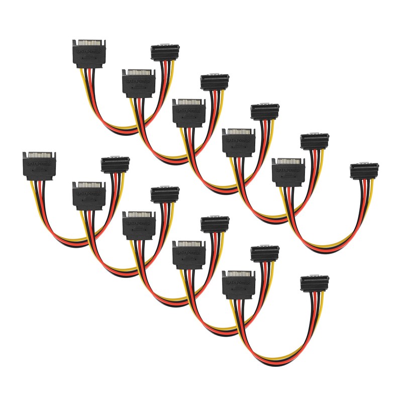 10 Pack SATA Cables 15 Pin 90 Degree Male to
