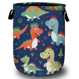 Cute Cartoon Dinosaurs Laundry Basket, Christmas Laundry Hamper Collapsible Oxford Cloth with Handle Clothes Toy Storage Bin for Bathroom Laundry Room Bedroom 15.7 X 20 Inch