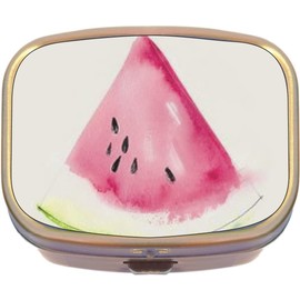 Watercolor Watermelon Brass Rectangle Pill Box