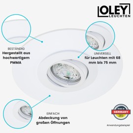 Compensation panel for recessed spotlights, diameter 15 cm, with spring extension, white, recessed light adapter converter for installation openings, 68 to 75 mm, installation diameter, pack of 3