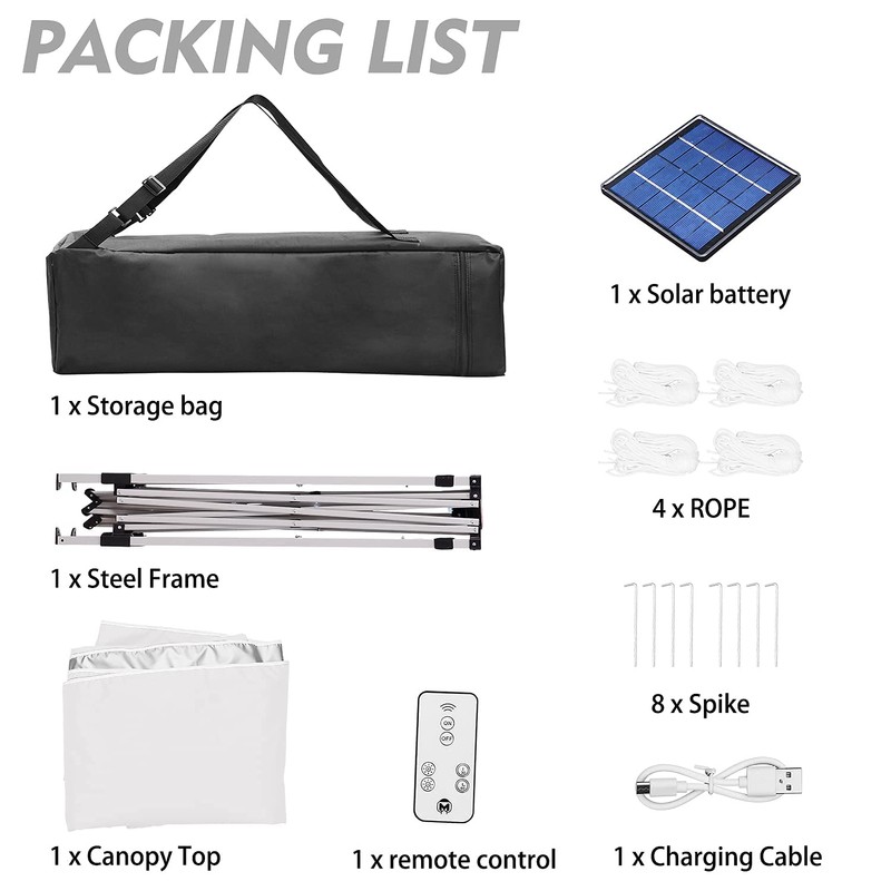 10x10 Solar LED POP UP Canopy Portable Instant Gazebo Adjustable