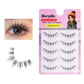 Derpilo False Eyelashes, 5 Pairs, Natural Eyelashes, Eye Lashes, Short Eyelashes, For Upper Eyelashes, Transparent Axis, 3D Structure, Feeling of Bunch, Fine, False Eyelashes, Actress Eyelashes, Thin