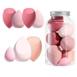WET SKY - Makeup Blender Sponges 7 Pcs Set for powder, cream and Liquid with Free Crystal Plastic Jar. (A-Pink)