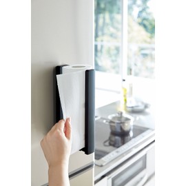 Yamazaki 3399 Magnetic Kitchen Paper Holder with Stopper, Black, Approx. W 2.0 x D 4.0 - 6.9 x H 9.6 inches (5 x 10.2 - 17.5 x 24.5 cm), Tower - Can be cut with one hand