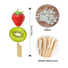 Konilaomu 3.54 Inch Bamboo Skewers 100PCS Food Appetizer Toothpicks Wide Flat Paddle Bamboo Wood Picks for Cocktail，Appetizers，Fruit，Sandwich，Barbeque Snacks, Fondue (3.54inch)