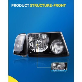 PHILTOP Headlight Assembly, Black Headlights Replacement Compatible with Ranger 2001-2011, Clear Reflector Clear Lens Color,Automotive Replacement Headlamp