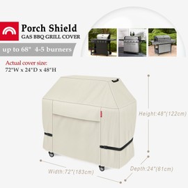 Porch Shield 72W x 24D x 48H inch Premium Gas Grill Cover Up to 68 inch, Waterproof and Fade Resistant 600D BBQ Covers for Weber, Brinkmann, Char-Broil and More, Light Tan