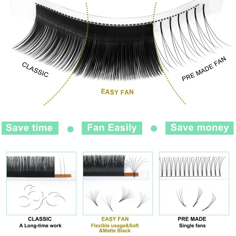 Easy Fan Lashes D-0.05-12 Self-Fanning Eyelashes for Volume Technique C