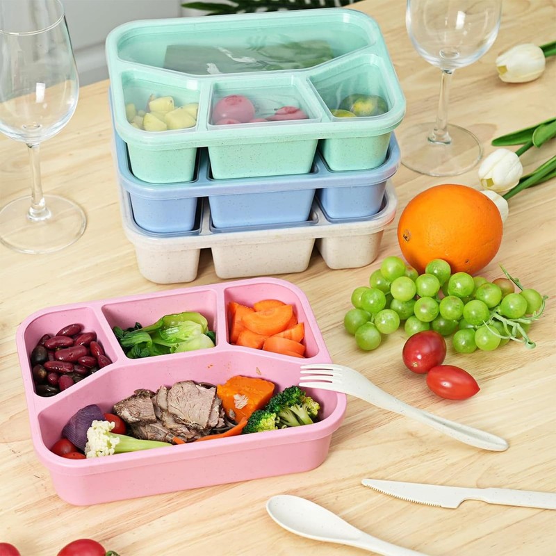 NAJIESUN Snack Box, 4-Pack Lunch Box with Spoon Fork, 5