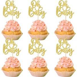 24 piezas de adornos para cupcakes de bebé con purpurina, para baby shower, para baby shower, niños, niñas, decoración de pasteles, suministros de decoración de pasteles, color dorado
