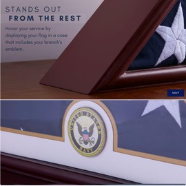 DECOMIL Navy Burial Flag Display Case - Solid Wood Shadow Box for 5x9.5 ft Flags with UV Protection Plexiglass, Custom Navy Mat, Wall Mount & Freestanding Design