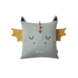 VERTBAUDET Dragon Cushion, Medium Green Plain with Motifs, One Size