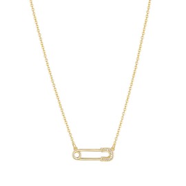 Safety Pin Choker Necklace for Women, 15"+2" Adjustable Chain, Dainty 18K Gold Plated Pendant with Cubic Zirconia, Layered Necklace, Edgy Minimalist Fashion Accessory, Trendy Everyday Statement