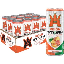 REIGN Storm, Tropical, Fitness & Wellness Energy Drink, 12 Fl Oz (Pack of 12)