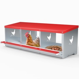 Chicken Nesting Boxes - 3 Compartment Metal Poultry Nest Box Wall Mount for Chickens, Hens, Ducks - Easy Egg Collection - Large Vented Holes Chicken Coop Equipment (3 Compartment)