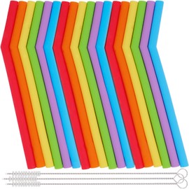Bgtecho 18 Pcs Silicone Drinking Straws, Reusable Silicone Straw, 6.7" Flexible Short Drink for 6-12 oz Tumblers, BPA Free Straws with 3 Cleaning Brushes, No Rubber Taste, 6 Colors