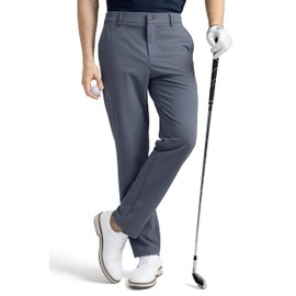 HISDERN Dusty Blue 38Wx32L Men's Golf Performance Pants for Daily Business Casual Stretch Lightweight Waterproof Scratch Resistant Windproof Elastic Waistband Dress Slacks with Utility Pocket