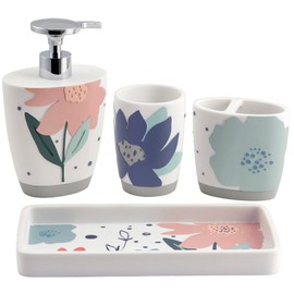 Allure Home Creation Summer Flower 4-Piece Resin Bath Accessory Set