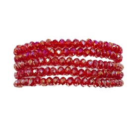 Yidaz 5 Pcs Crystal Bracelets for Women Stackable Layering Stretch Bracelets Glass Bead Bracelet Boho Bracelet Set(Red)