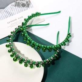 HEIDKRUEGER St. Patrick's Day Headband for Women Girls Green Bells Headbands Fashion Beaded Irish Holiday Hair Hoop Headwear 2Pack