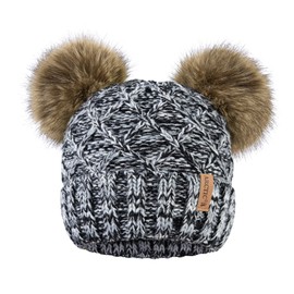 Arctic Paw Winter Cable Knit Fleece Lined Pom Pom Beanie for Women