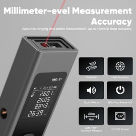 2-in-1 Laser Measure & Line Laser 196 FT - Distance Meter with Cross-Line, Laser Level with 3 Lasers Heads, Type-C Rechargeable- Area/Volume/Pythagorean