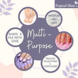 "Tropical Shine Jumbo Zebra 180 Colossal Collection - 6 pcs Nail Files for Professional Nail Care and Shaping - Medium (180) Grit Nail File Set for Natural Nails ( 707336)"