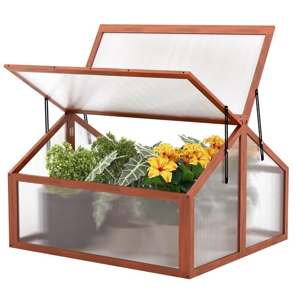 Giantex Garden Portable Wooden Cold Frame Greenhouse Raised Flower Planter Protection (35.4"X31.3"X23.0")
