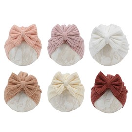 JIAHANG Baby Girl Knitting Hair Bow Head Wrap, Soft Top Bow Turban Hat, Beanie India Cap Warm 6PCS for Winter Newborn Infant Toddlers