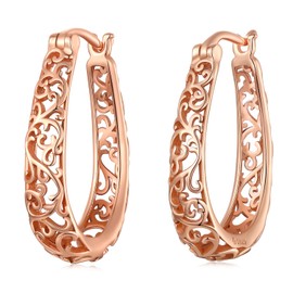 BISAER 925 Sterling Silver Hoop Earrings 14K Gold Plated Silver Earrings Set Filigree Hoop Earrings for Women Hypoallergenic Jewelry Gift for Women, Sterling Silver, No Gemstone