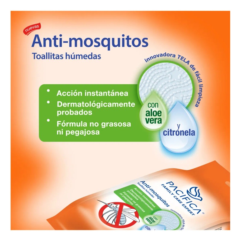 Repelente Toallitas Húmedas Pacifica Anti Mosquitos 120 Pzas