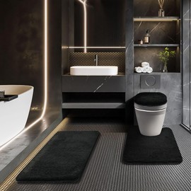 Baahrnom Bathroom Rugs Sets 3 Piece with Adjustable Toilet Seat Cover 17.5"x 15" Machine Washable Bath Rug Set with TPR Non Slip Rubber Backing Solid Bath Mat Set for Luxury Bathroom Decoration