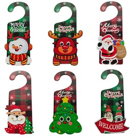 6 pcs Christmas Door Hanger Decorations, BOSOIRSOU 22.5cm Santa Claus Wooden Door Handle Ornament Indoor Door Knob Hanger Holiday Doorknob Decorations