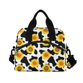 Sletend Large Capacity Lunch Bag Lunch Box for Man and Women, Sunflower Cow Print Crossbody Insulated Lunch Bag Reusable Cooler Bag
